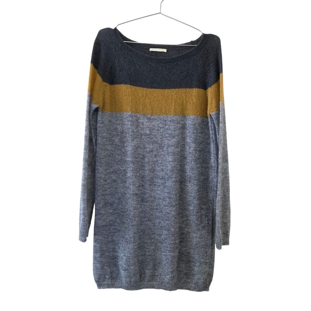 Nioi Italy Colorblock Mohair Wool Blend Sweater Dress Gray Mustard Womens Size L